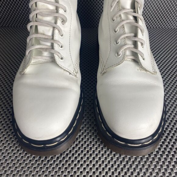 Dr Martens Combat Boots Mens 8 White Leather Lace Up Ankle Boots Made In England - Picture 8 of 14